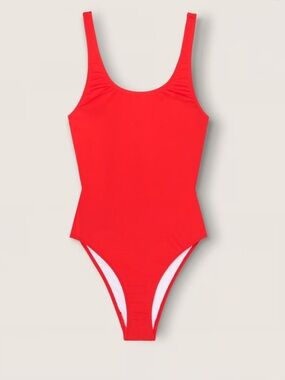 PINK Victoria's Secret Red Scoop Neck One-Piece Bathing Swimsuit NWT